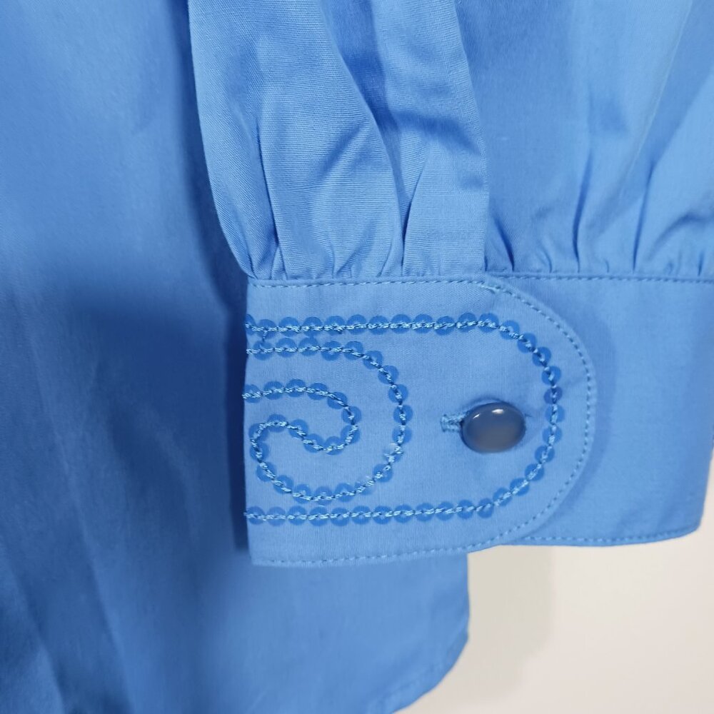 Bob Mackie NWT, Size Med., Blue, Button Down Shirt W/ Sequins & Mandarin Collar - Picture 11 of 16